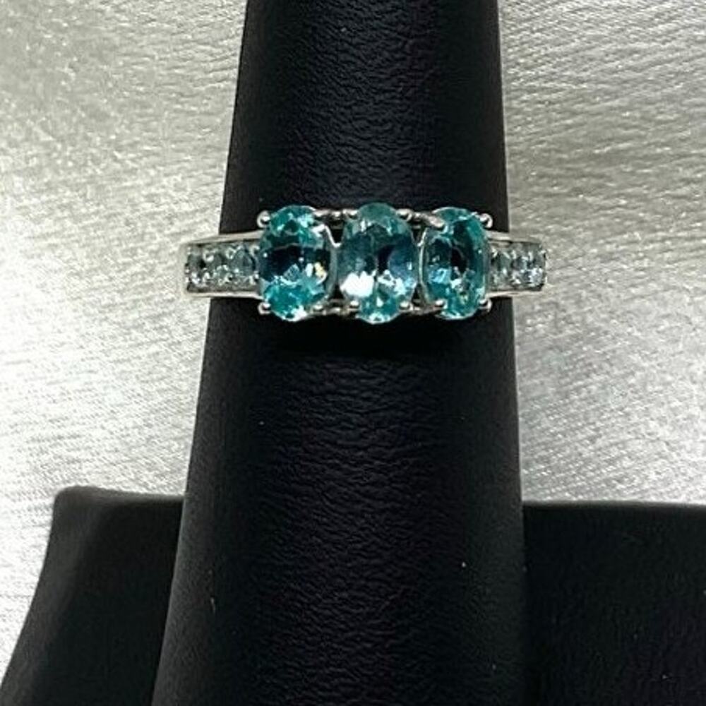 Platinum Over Sterling Silver-Madagascar Aquamarine Trilogy Ring-Size 6